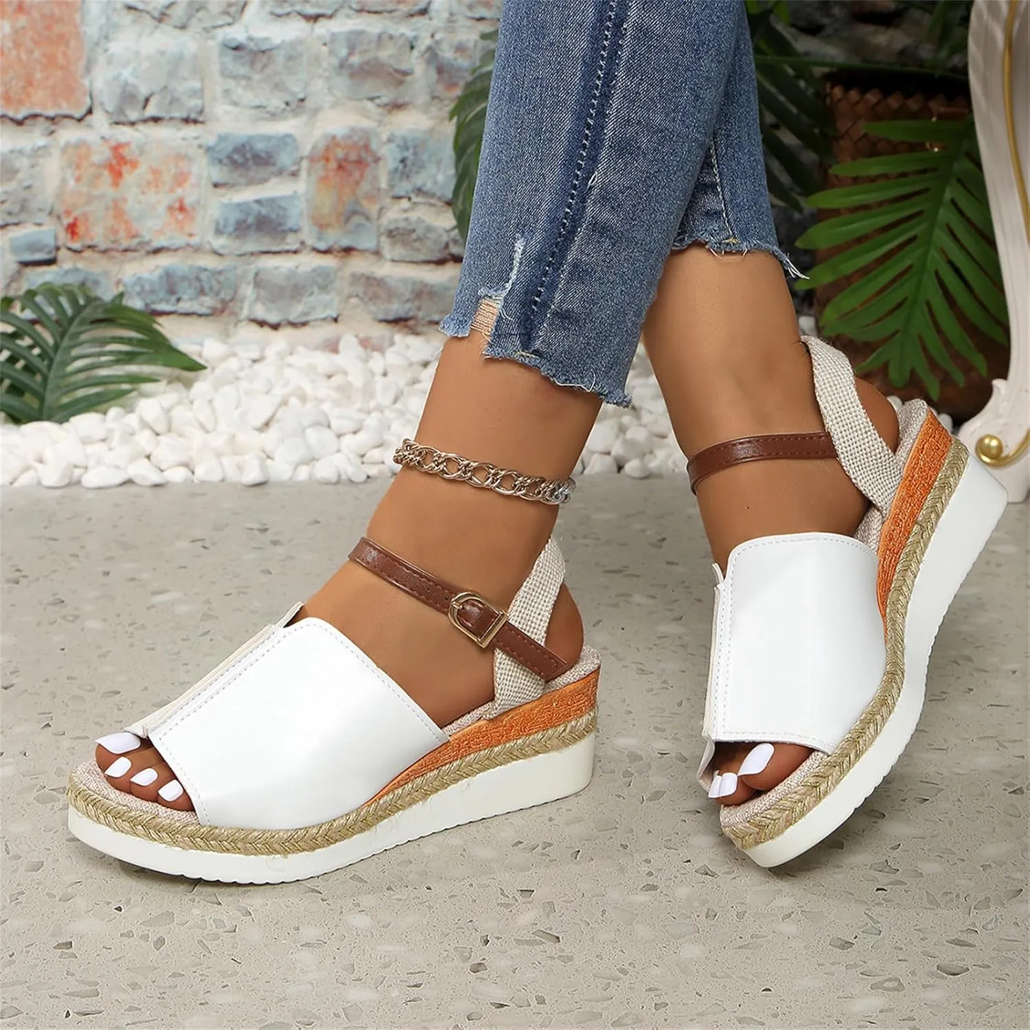 Wedge Sandals for Women, Orthopedic Comfortable Open Toe Ankle Strap Espadrilles Platform Sandals Dressy Summer Casual Boho Beach Sandal Outdoor Shoes