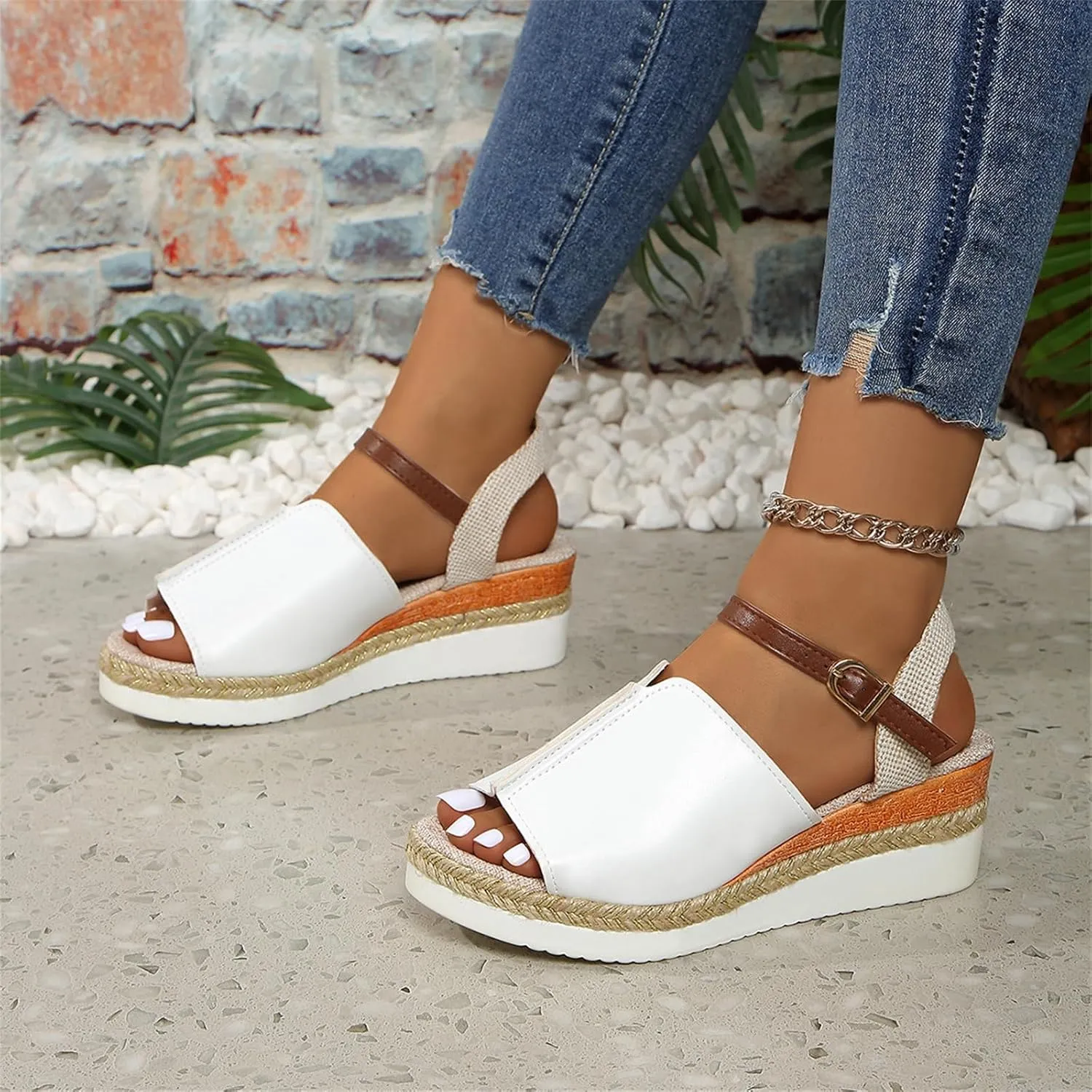 Wedge Sandals for Women, Orthopedic Comfortable Open Toe Ankle Strap Espadrilles Platform Sandals Dressy Summer Casual Boho Beach Sandal Outdoor Shoes