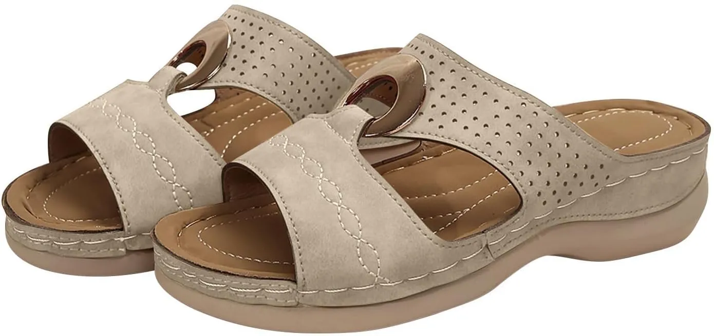 Womens 2025 Casual Wedges Hollow Out Open Toe Platform Comfortable Breathable Slip On Comfy Orthotic Wide Width Beach Walking Sandals Slippers