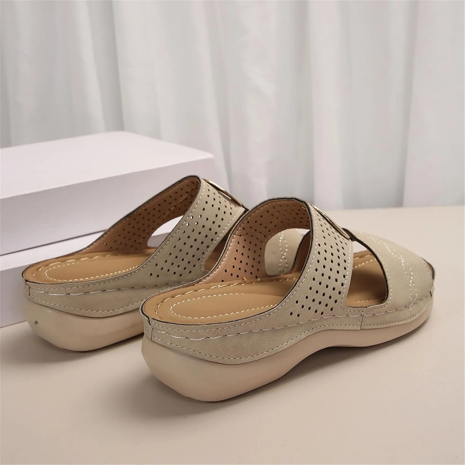 Womens 2025 Casual Wedges Hollow Out Open Toe Platform Comfortable Breathable Slip On Comfy Orthotic Wide Width Beach Walking Sandals Slippers