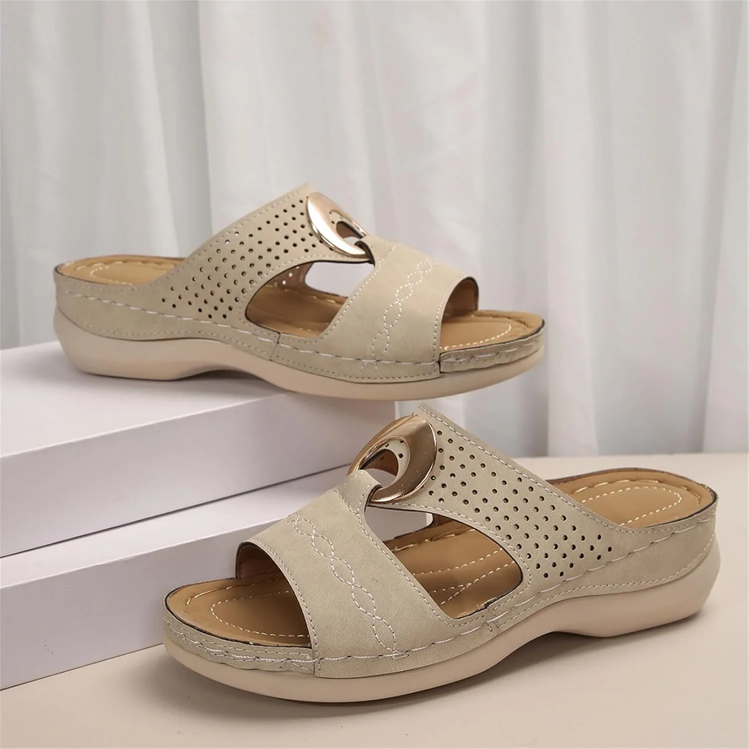 Womens 2025 Casual Wedges Hollow Out Open Toe Platform Comfortable Breathable Slip On Comfy Orthotic Wide Width Beach Walking Sandals Slippers