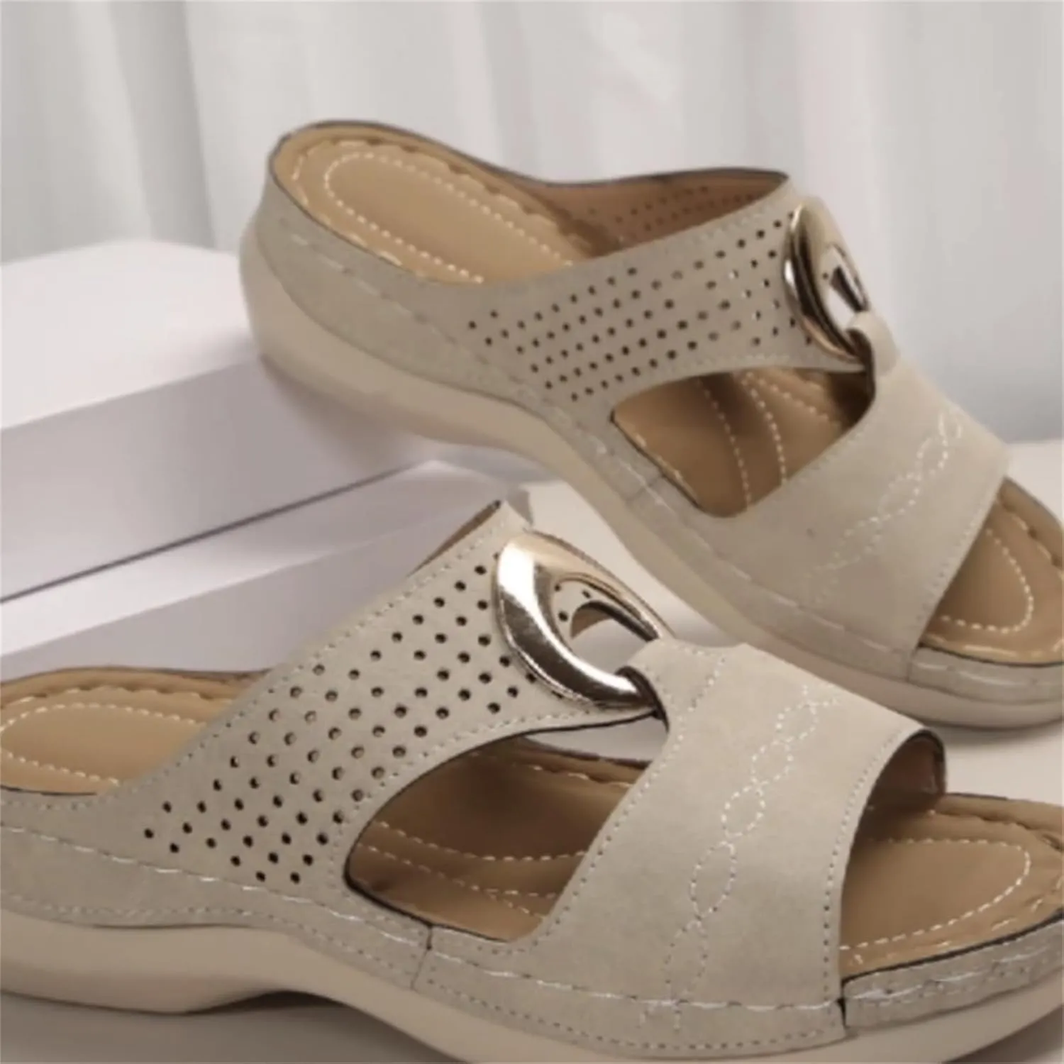 Womens 2025 Casual Wedges Hollow Out Open Toe Platform Comfortable Breathable Slip On Comfy Orthotic Wide Width Beach Walking Sandals Slippers