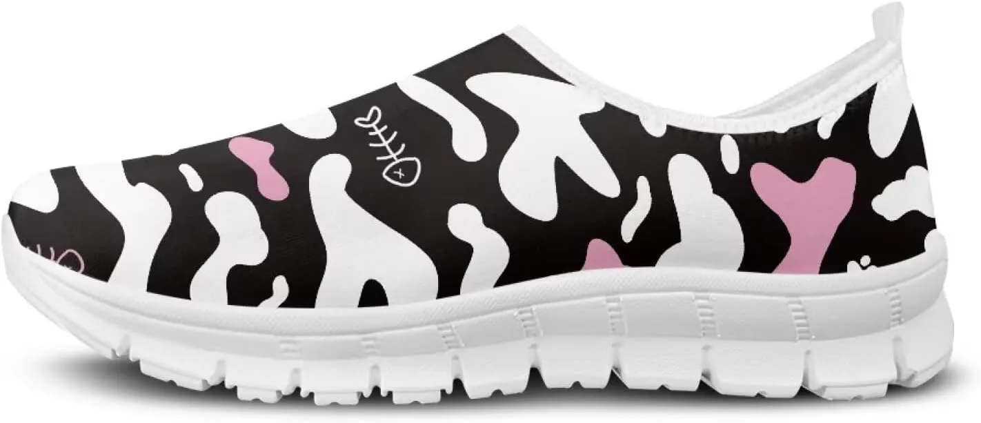 Women's Animal Print Slip On Shoes Low Cut Casual Walking Shoes Comfortable Outdoor Sports Running Flat Sneakers