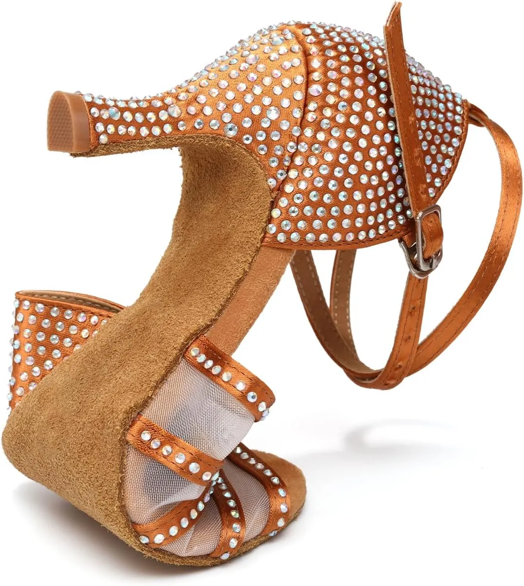 Women's Ballroom Dance Shoes Rhinestones Open Toe Professional Latin Salsa Performance Dancing Heels,Model YC-L598-Suede Sole-3Heel