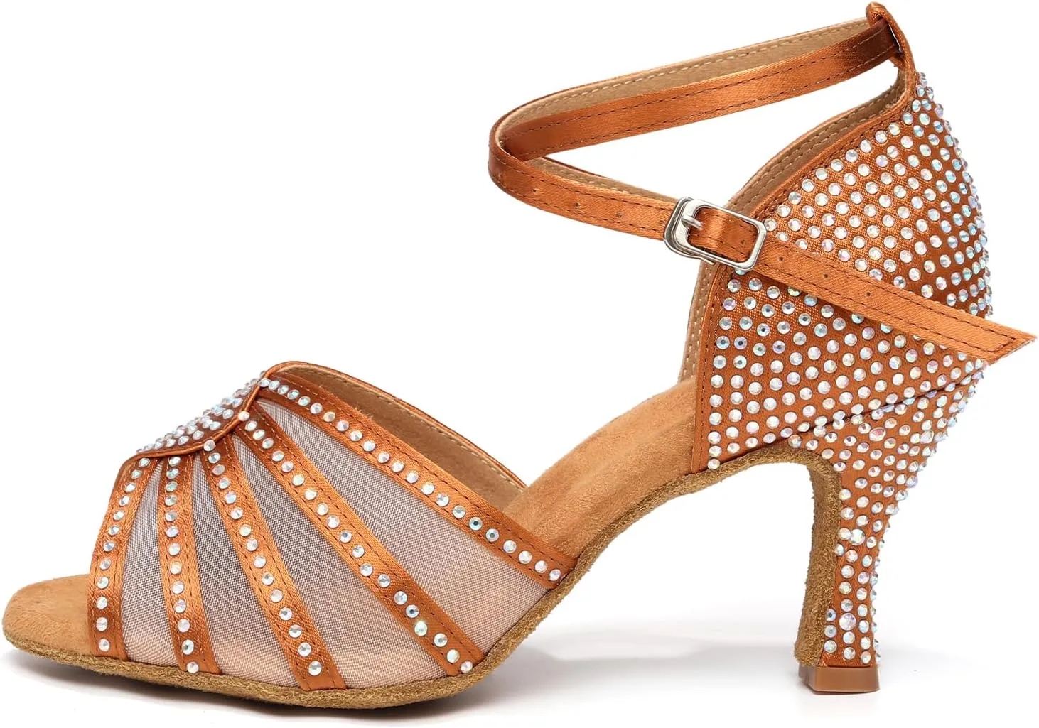 Women's Ballroom Dance Shoes Rhinestones Open Toe Professional Latin Salsa Performance Dancing Heels,Model YC-L598-Suede Sole-3Heel