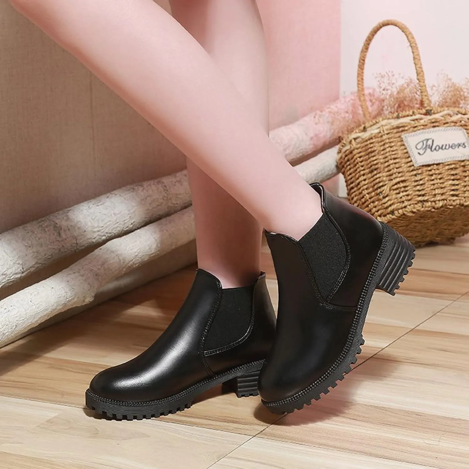 Womens Booties Ankle Women Booties Low Heel Flat Cowboy Boots for Women Mens Casual Boot Lightweight Cute Round Toe Closed Toe Wide Fit Available