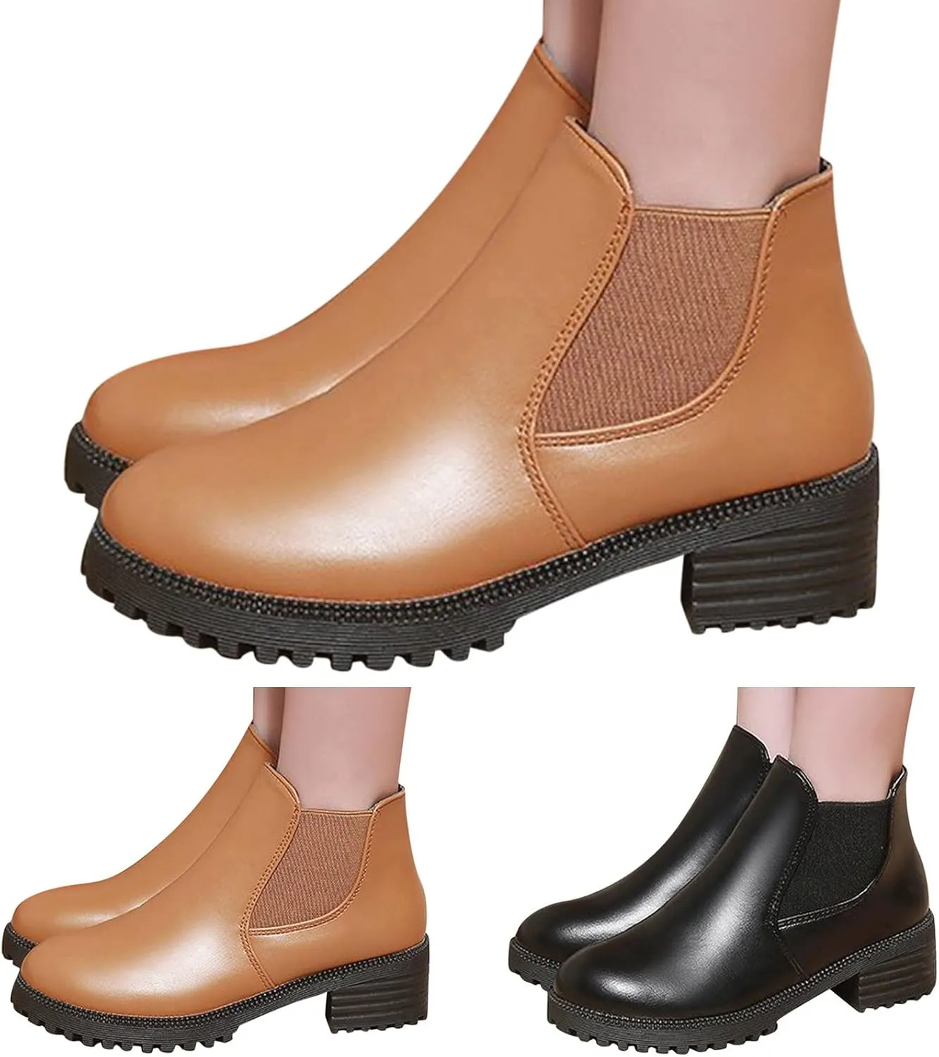 Womens Booties Ankle Women Booties Low Heel Flat Cowboy Boots for Women Mens Casual Boot Lightweight Cute Round Toe Closed Toe Wide Fit Available
