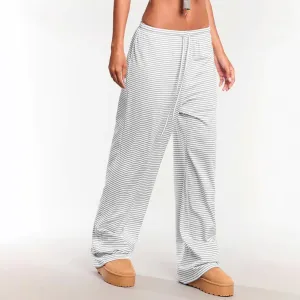 Womens Casual Pants  Cotton Blend  Relaxed Fit  Drawstring Waist  Vertical Stripes