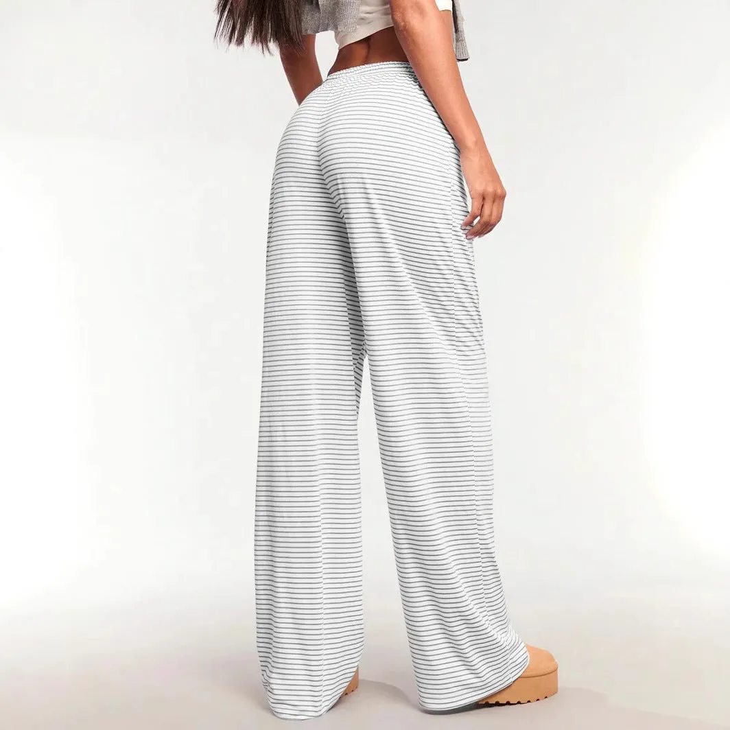 Womens Casual Pants  Cotton Blend  Relaxed Fit  Drawstring Waist  Vertical Stripes