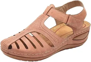 Womens Closed Toe Wedge Sandals Fisherman Bohemia Hollow Out Slip on Shoes Arch Support Breathable Orthopedic Comfortable Platform Shoes Outdoor Walking Athletic Sandals