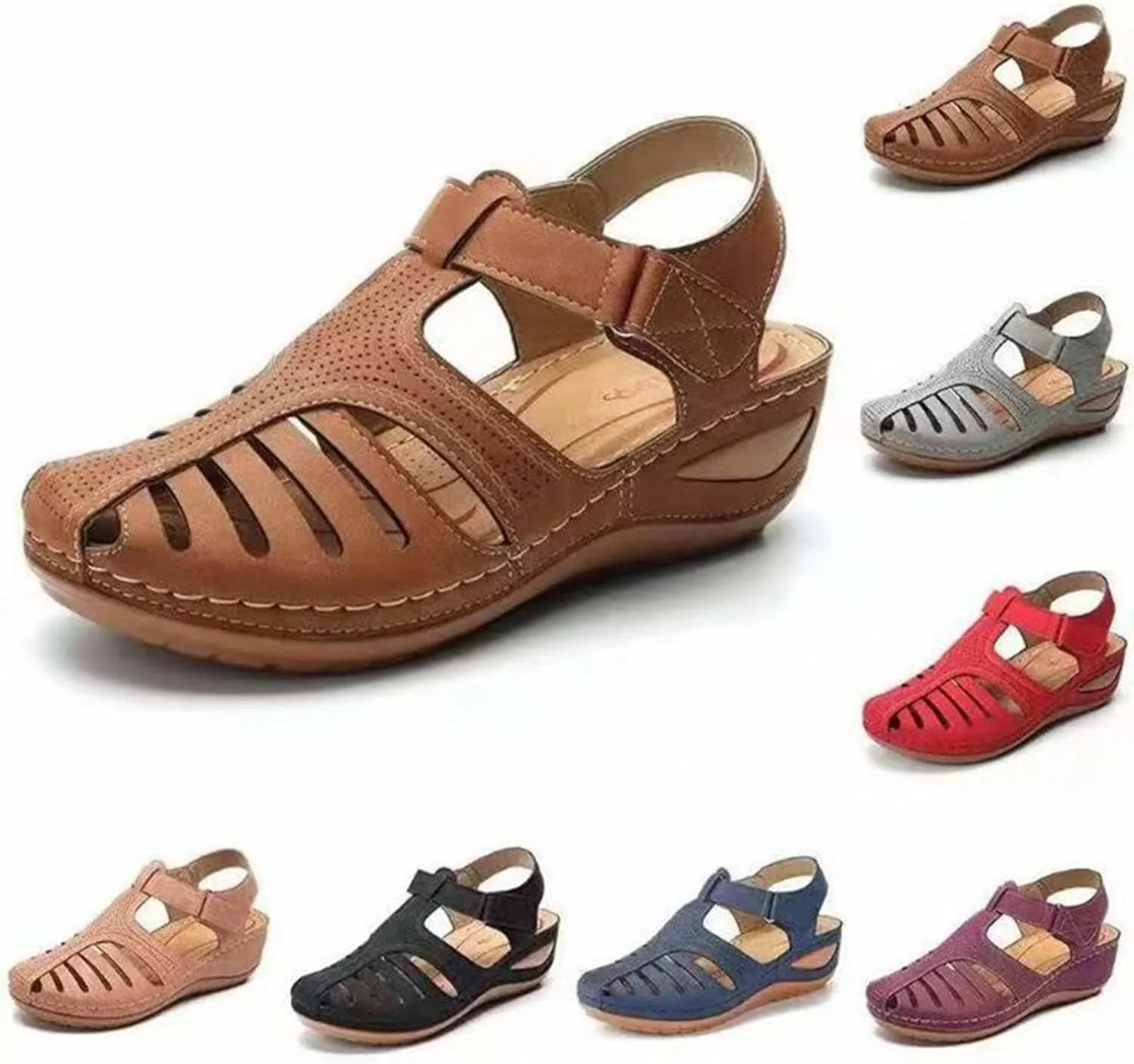 Womens Closed Toe Wedge Sandals Fisherman Bohemia Hollow Out Slip on Shoes Arch Support Breathable Orthopedic Comfortable Platform Shoes Outdoor Walking Athletic Sandals