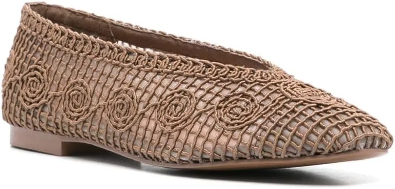 Women's Fishnet Ballet Flats Breathable Woven Ballerina Shoes Round Toe Flat Comfortable Loafers Cute Work Sandals