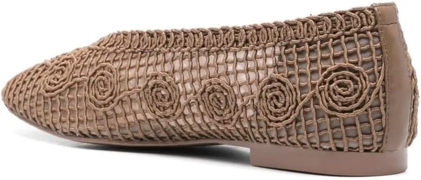 Women's Fishnet Ballet Flats Breathable Woven Ballerina Shoes Round Toe Flat Comfortable Loafers Cute Work Sandals