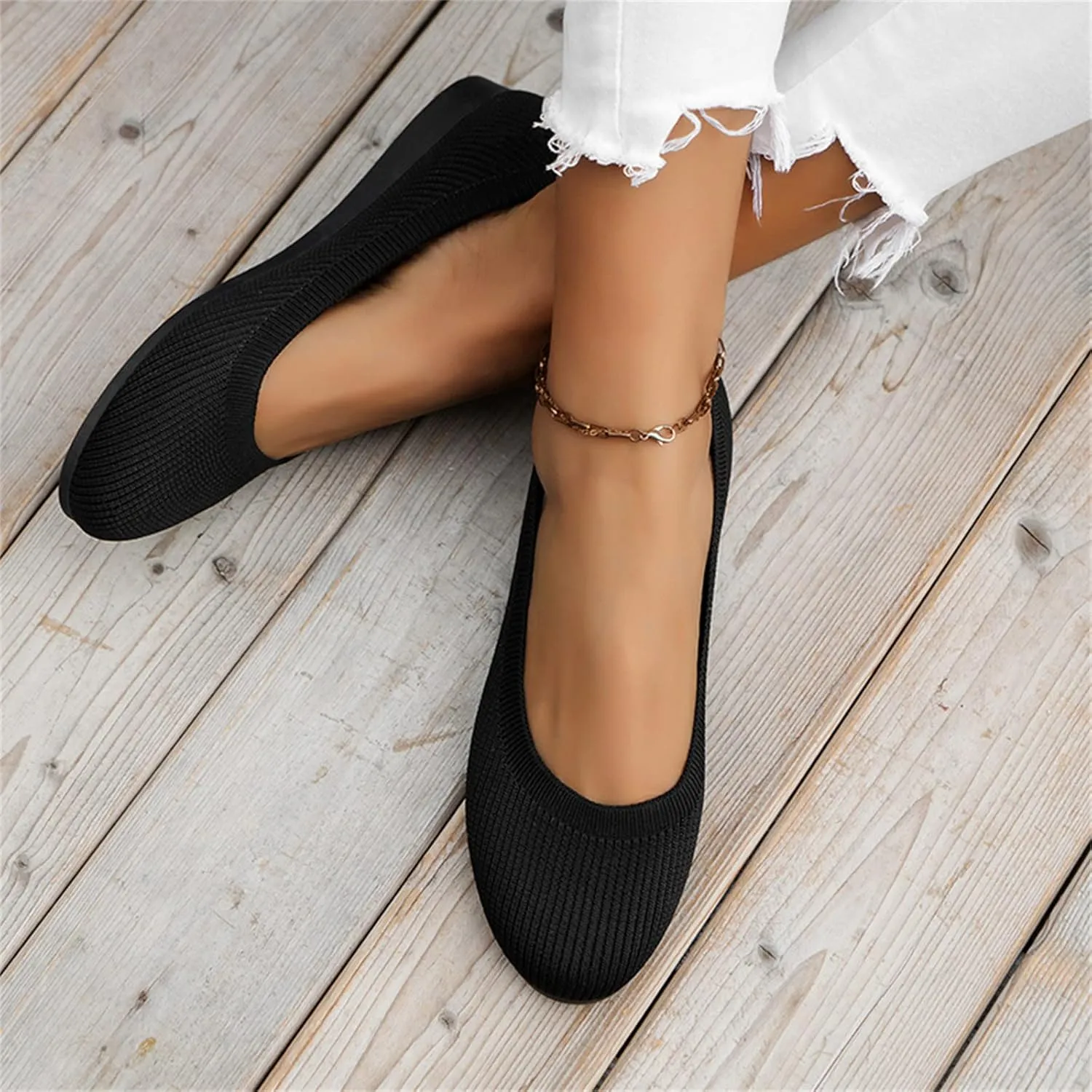 Women's Flat Ballet Shoes Knit Flat Shoes Round Toe Slip on Women Flats for Dressy Casual Office Work Wedding