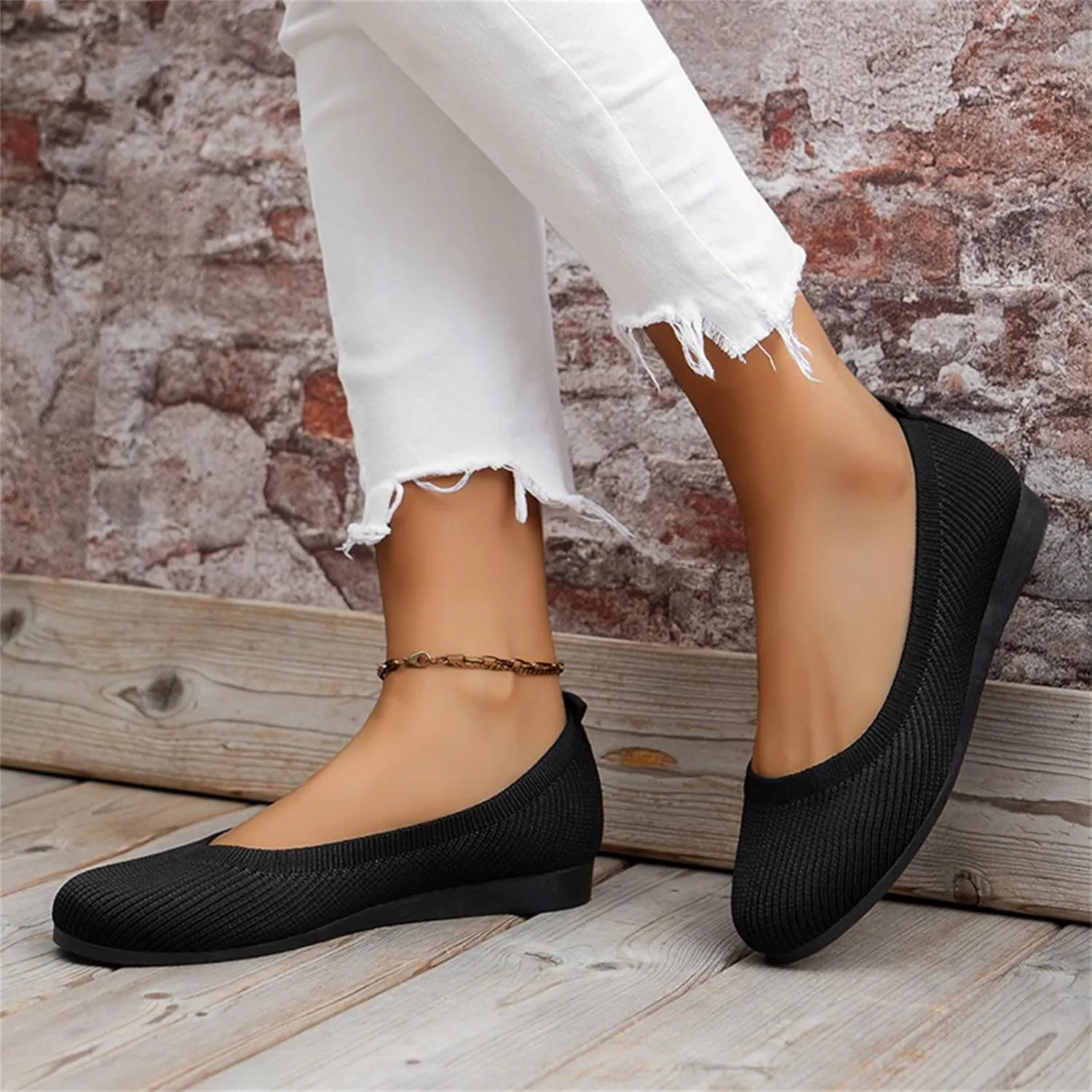 Women's Flat Ballet Shoes Knit Flat Shoes Round Toe Slip on Women Flats for Dressy Casual Office Work Wedding