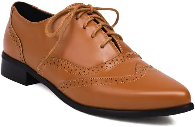 Women's Lace Up Pointed Toe Low Heel Oxfords Brogues Shoes