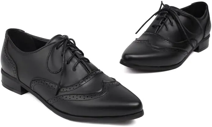 Women's Lace Up Pointed Toe Low Heel Oxfords Brogues Shoes