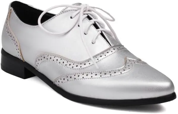 Women's Lace Up Pointed Toe Low Heel Oxfords Brogues Shoes