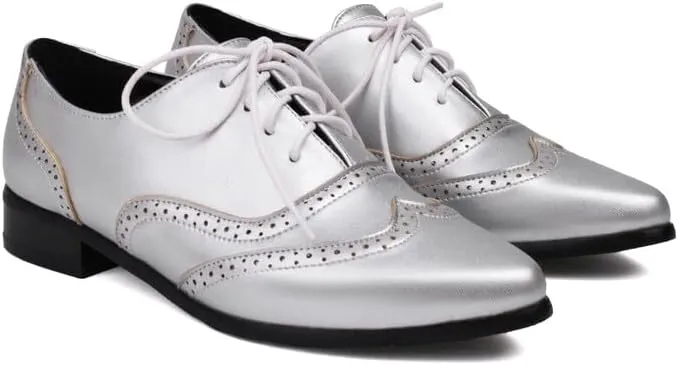 Women's Lace Up Pointed Toe Low Heel Oxfords Brogues Shoes