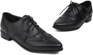 Women's Lace Up Pointed Toe Low Heel Oxfords Brogues Shoes