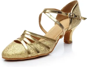 Womens Latin Dance Shoes Heeled Ballroom Salsa Tango High Heels Party Sequin Dancing Shoes Sandals