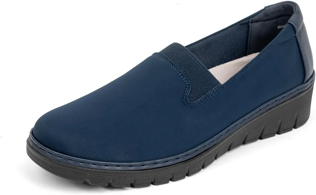 Womens Orthopedic Loafers Round Toe Comfortable Slip-on Bunions Work Shoes Stretchy Walking Orthotic Shoes with Arch Support