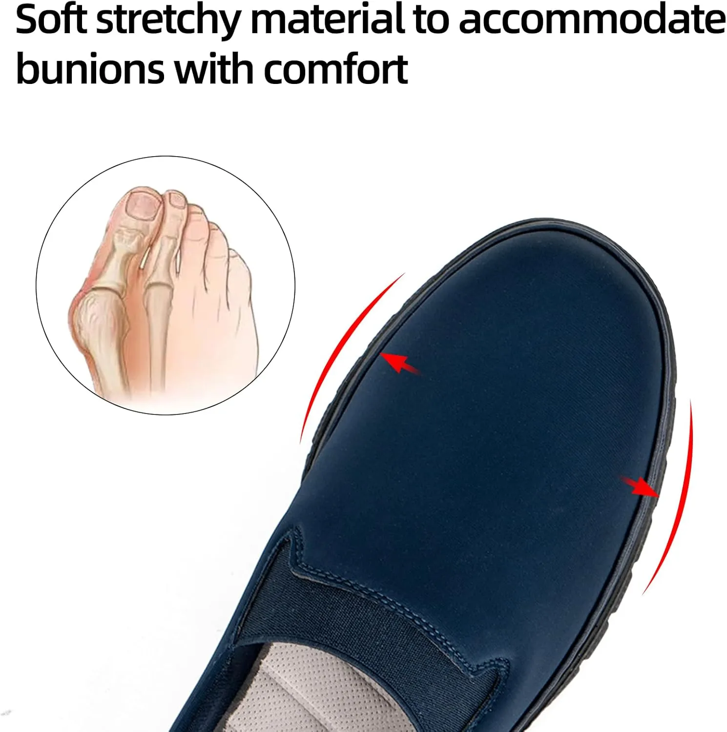 Womens Orthopedic Loafers Round Toe Comfortable Slip-on Bunions Work Shoes Stretchy Walking Orthotic Shoes with Arch Support