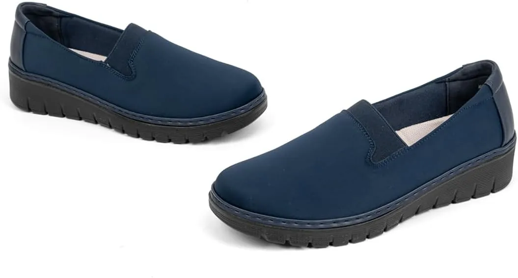 Womens Orthopedic Loafers Round Toe Comfortable Slip-on Bunions Work Shoes Stretchy Walking Orthotic Shoes with Arch Support