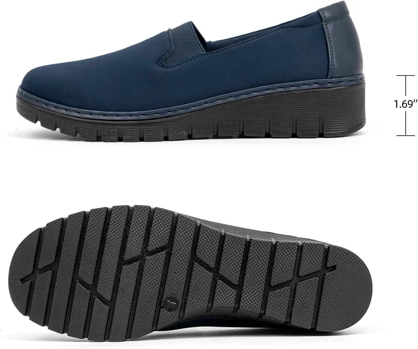 Womens Orthopedic Loafers Round Toe Comfortable Slip-on Bunions Work Shoes Stretchy Walking Orthotic Shoes with Arch Support