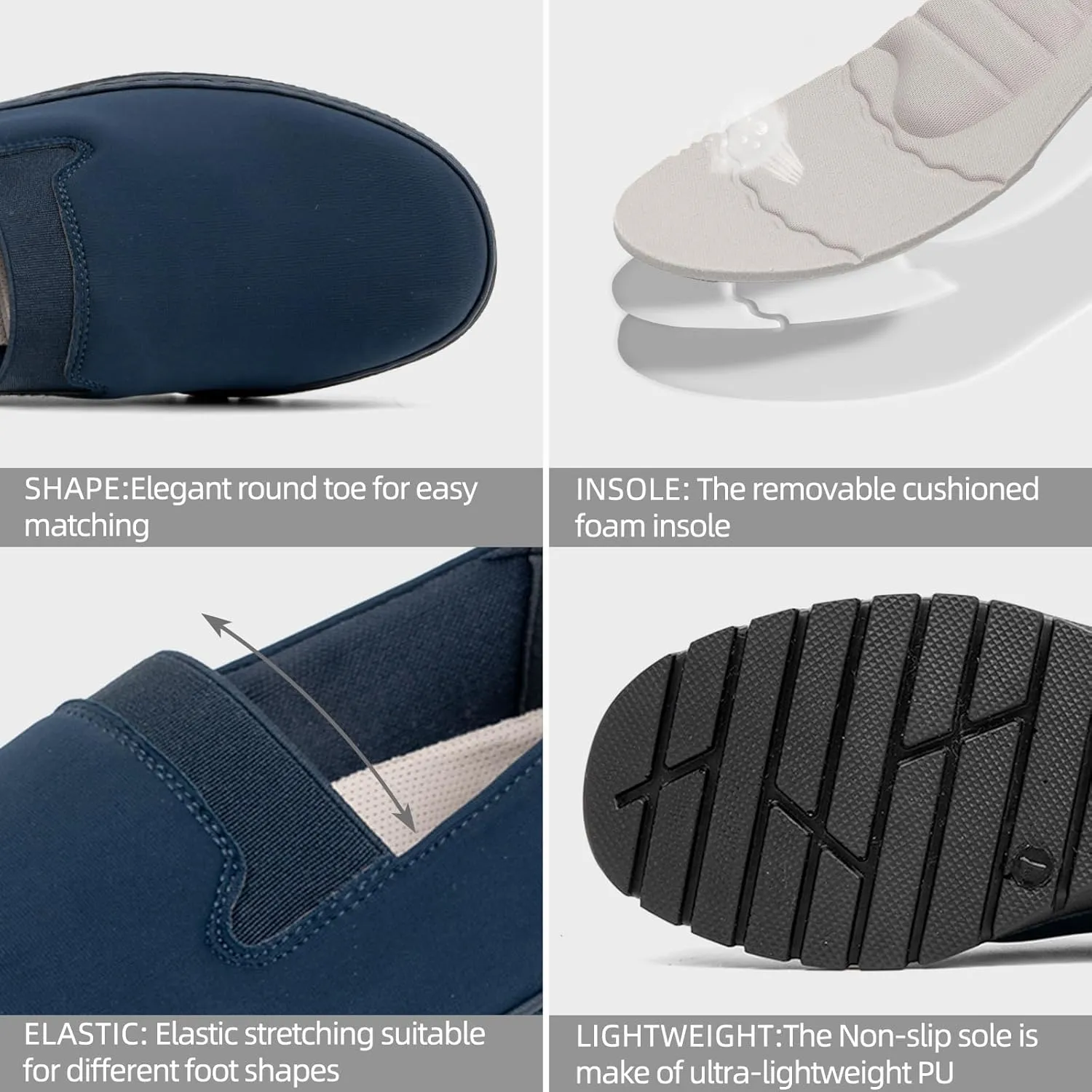 Womens Orthopedic Loafers Round Toe Comfortable Slip-on Bunions Work Shoes Stretchy Walking Orthotic Shoes with Arch Support