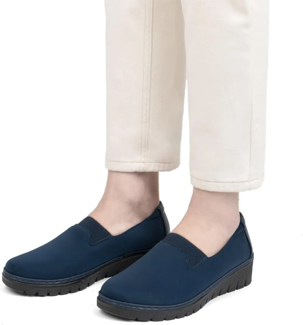 Womens Orthopedic Loafers Round Toe Comfortable Slip-on Bunions Work Shoes Stretchy Walking Orthotic Shoes with Arch Support