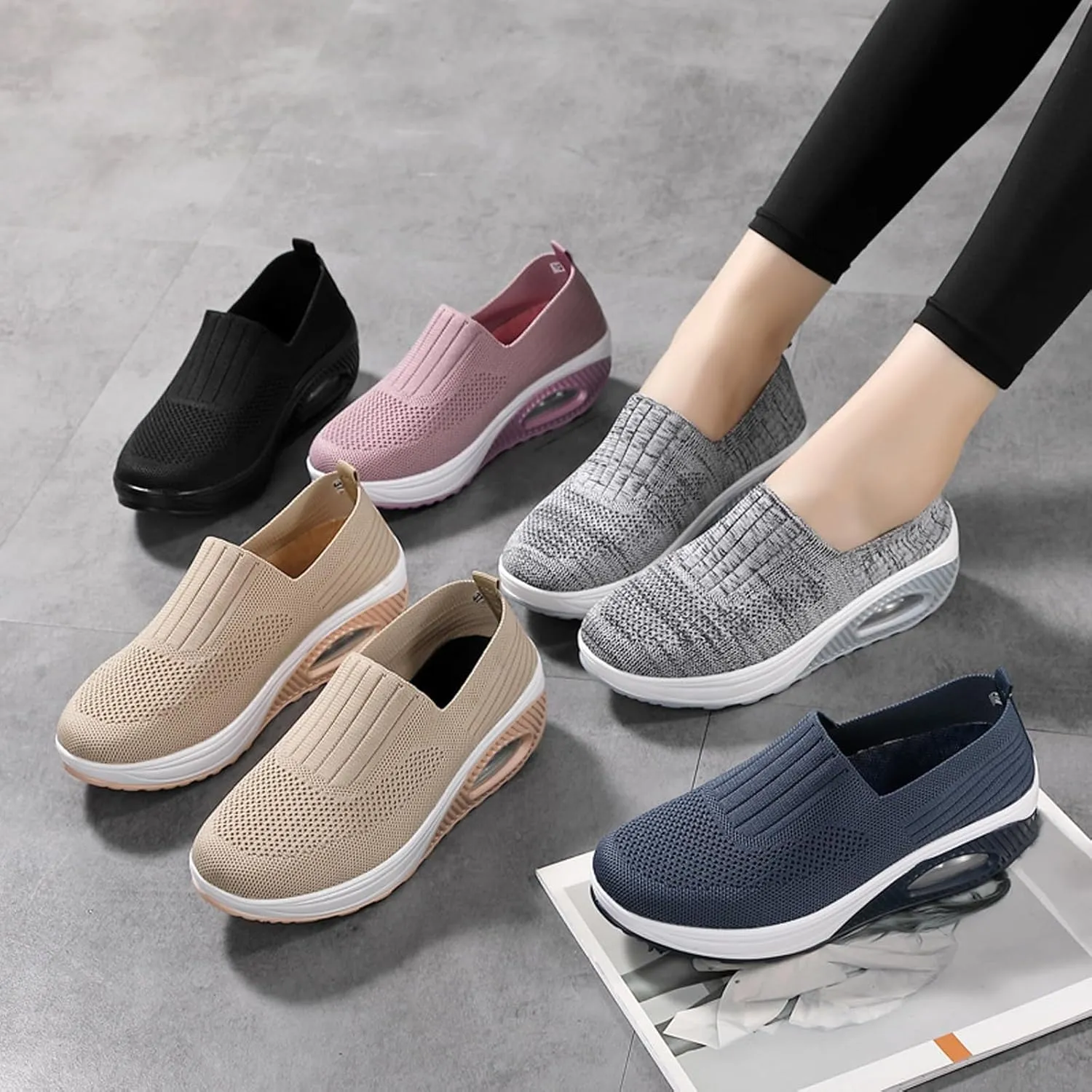 Women's Orthopedic Mesh Air Cushion Walking Shoes Casual Slip-on Platform Sneakers Breathable Arch Support Wedge Loafers