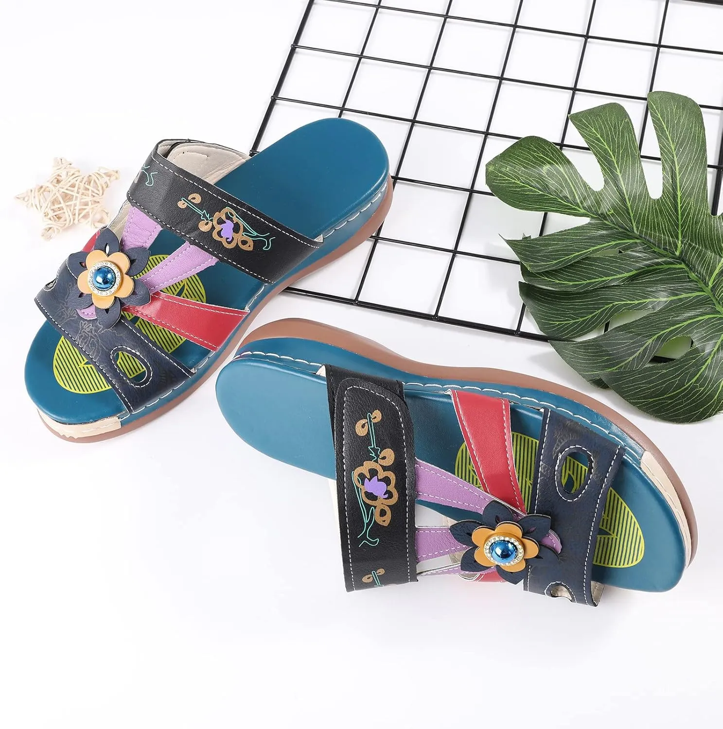 Womens Orthopedic Sandals with Arch Support Comfortable Walking Shoes Adjustable Thick Sole Summer Beach Casual Outdoor Plantar Fasciitis Relief Slides