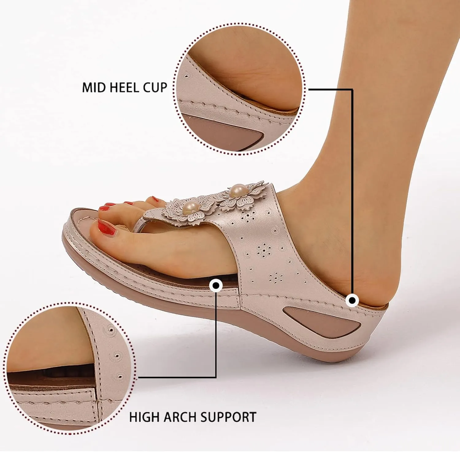 Womens Orthopedic Sandals with Arch Support Comfortable Walking Shoes Adjustable Thick Sole Summer Beach Casual Outdoor Plantar Fasciitis Relief Slides