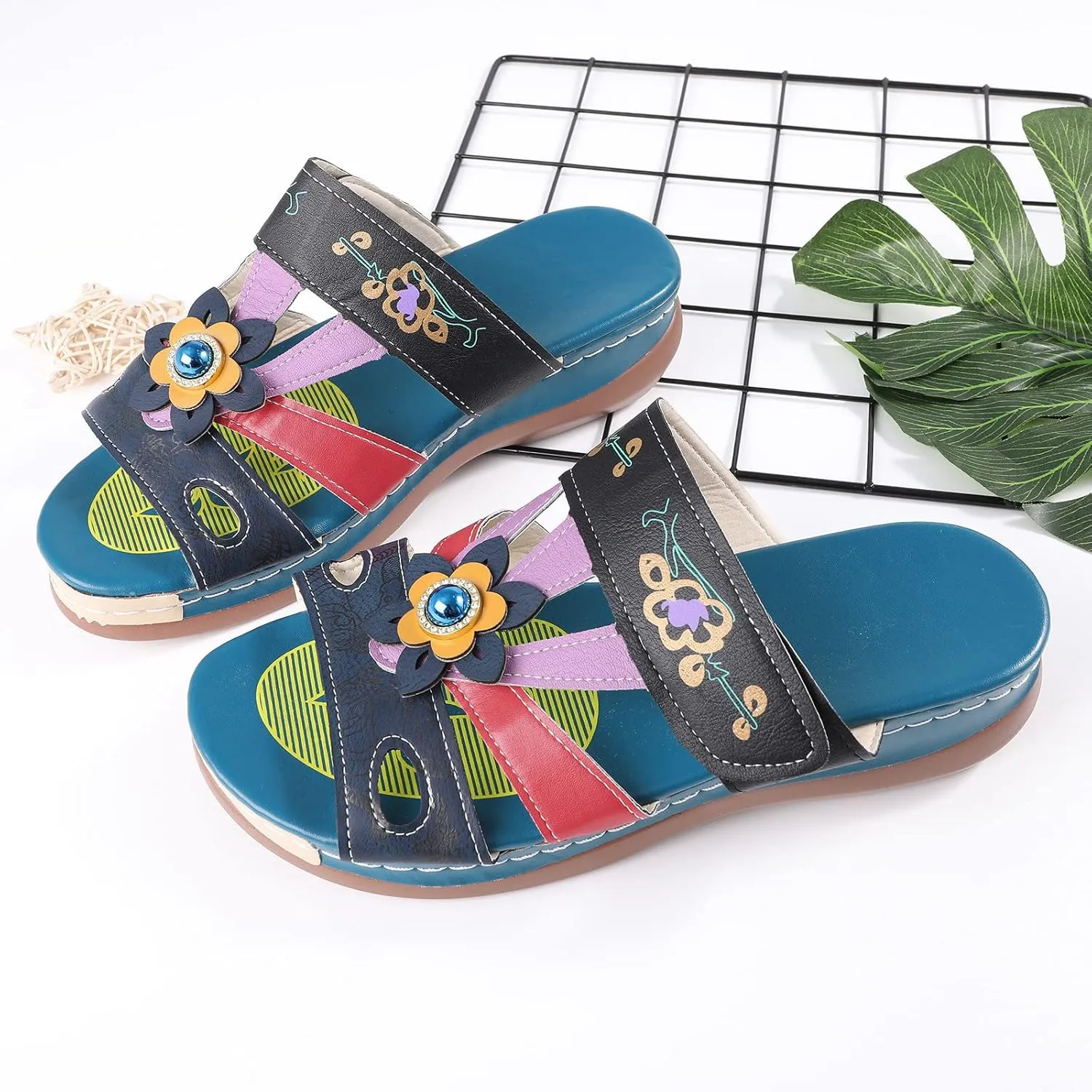 Womens Orthopedic Sandals with Arch Support Comfortable Walking Shoes Adjustable Thick Sole Summer Beach Casual Outdoor Plantar Fasciitis Relief Slides