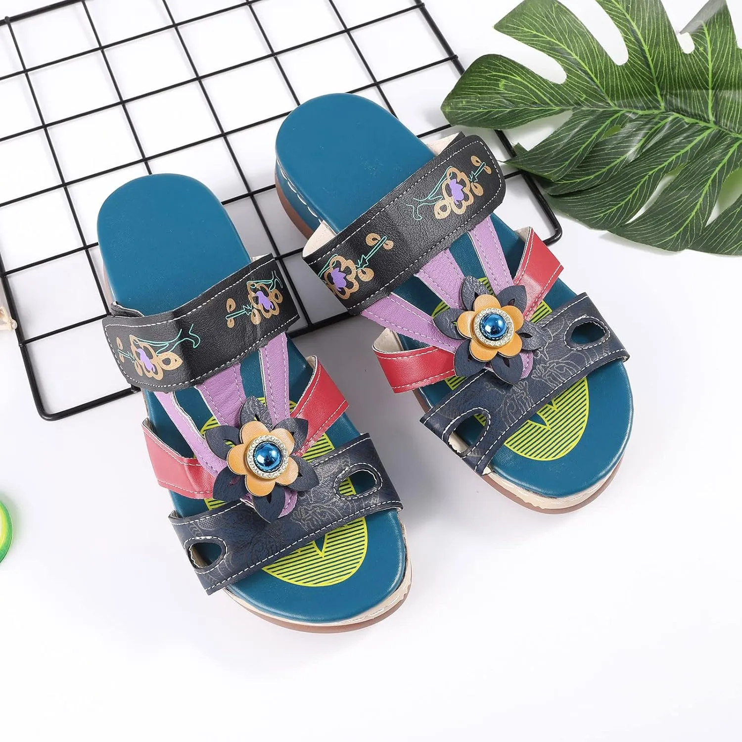 Womens Orthopedic Sandals with Arch Support Comfortable Walking Shoes Adjustable Thick Sole Summer Beach Casual Outdoor Plantar Fasciitis Relief Slides