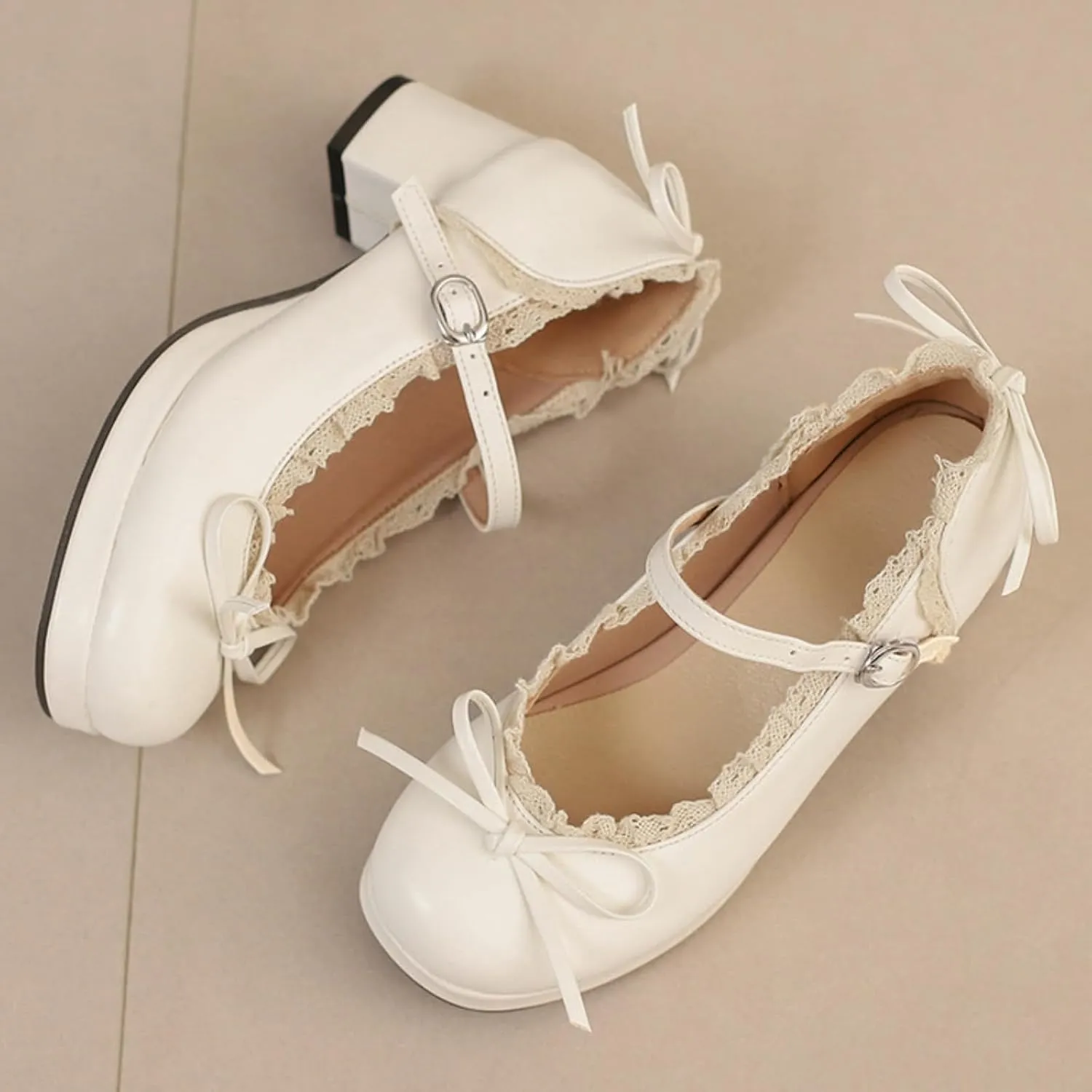 Women's Platform Mary Janes Cute Sweet Bow Lolita Oxfords Shoes Fashion Lace Round Closed Toe Ankle Strap Buckle Low Chunky Heel Block Wedding Party Prom Dress Pumps