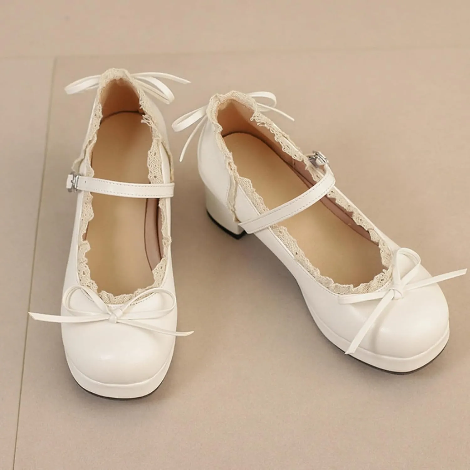 Women's Platform Mary Janes Cute Sweet Bow Lolita Oxfords Shoes Fashion Lace Round Closed Toe Ankle Strap Buckle Low Chunky Heel Block Wedding Party Prom Dress Pumps