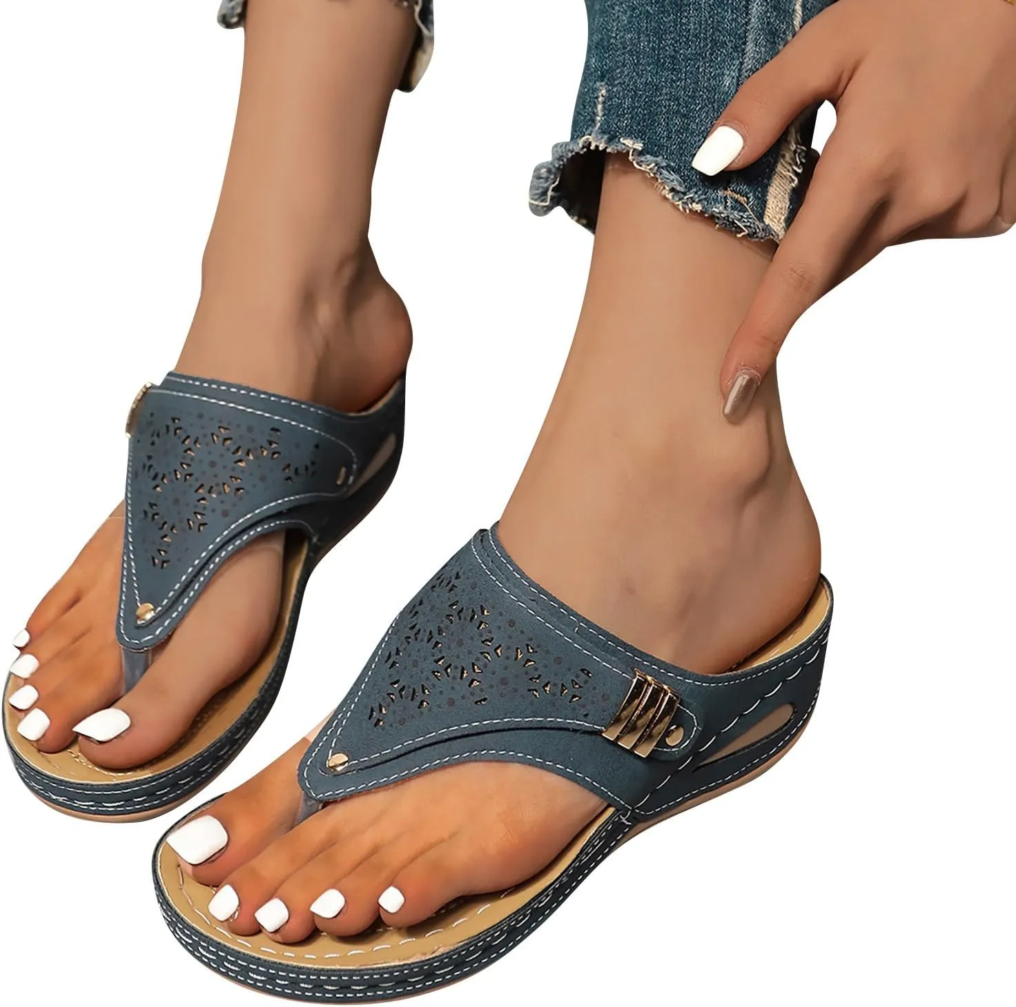 Womens Sandals 2025 Orthopedic Wide Width Slip-On Dressy Comfortable Summer Shoes Wedge Flip Flops Blue Spring