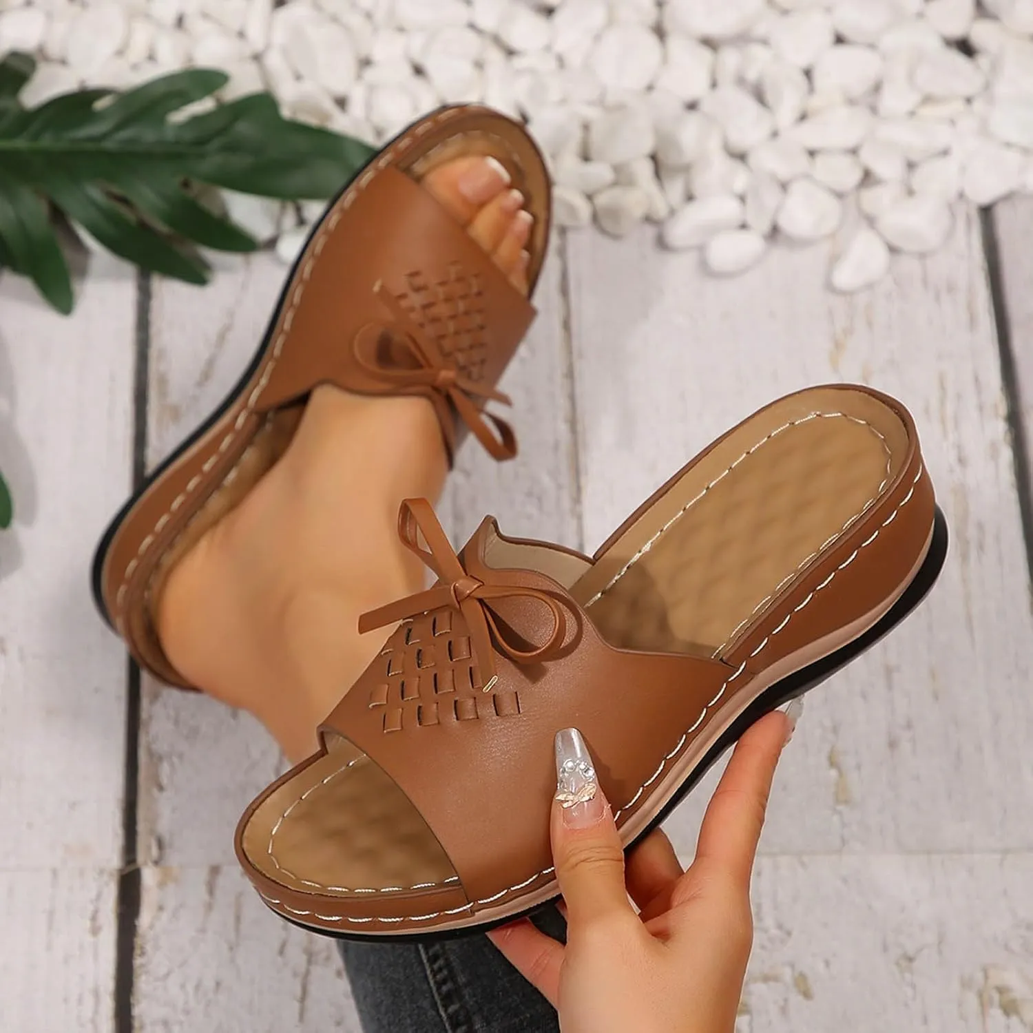 Womens Sandals Flower Open Toe Wedge Sandals Casual Platforms Heeled Bohemia Comfortable Summer Slippers Size 8