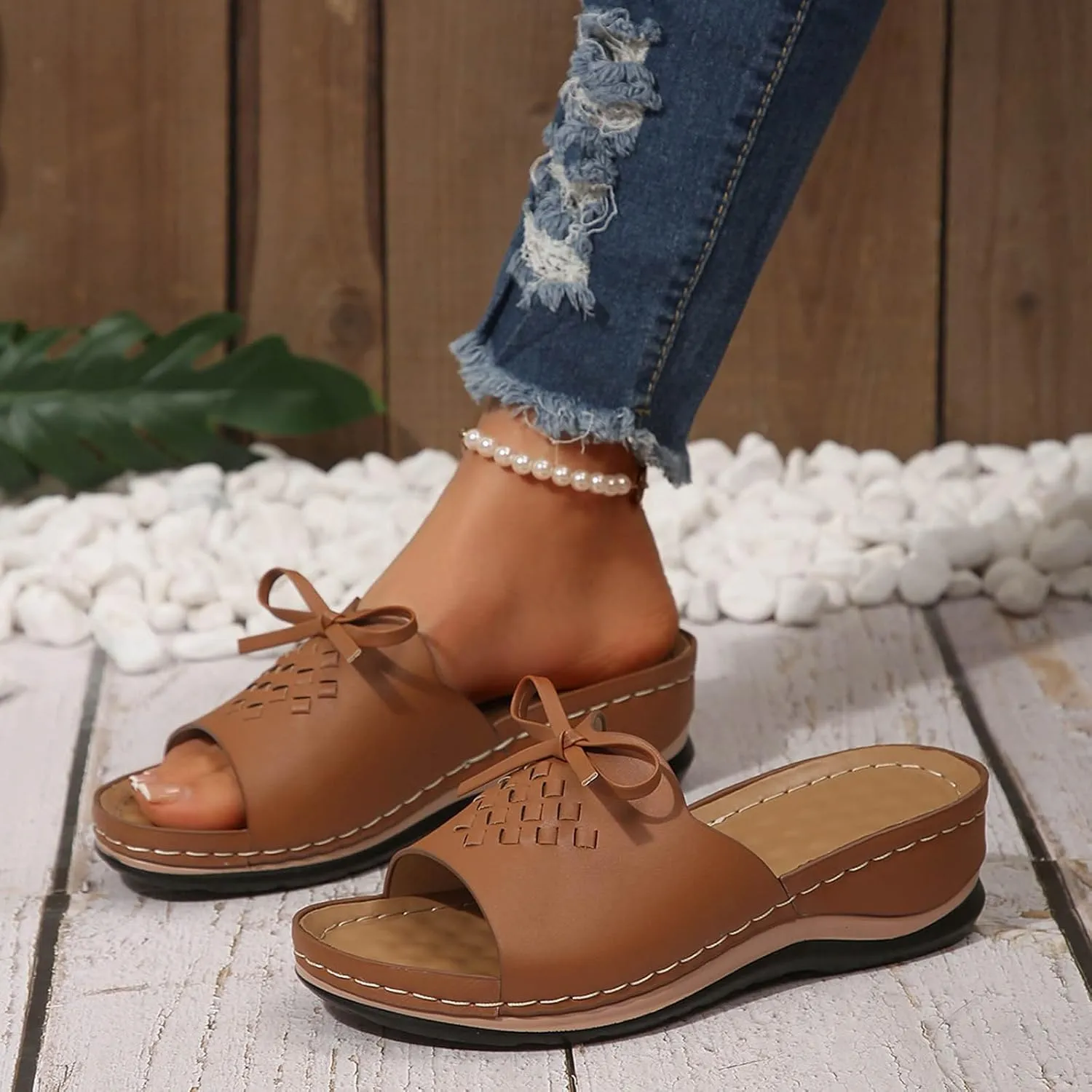 Womens Sandals Flower Open Toe Wedge Sandals Casual Platforms Heeled Bohemia Comfortable Summer Slippers Size 8
