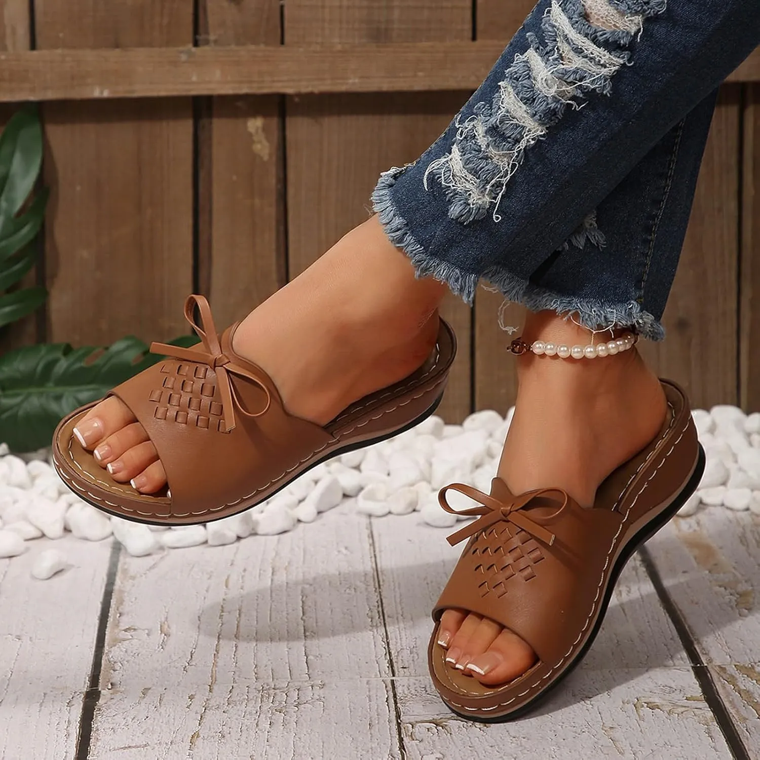 Womens Sandals Flower Open Toe Wedge Sandals Casual Platforms Heeled Bohemia Comfortable Summer Slippers Size 8