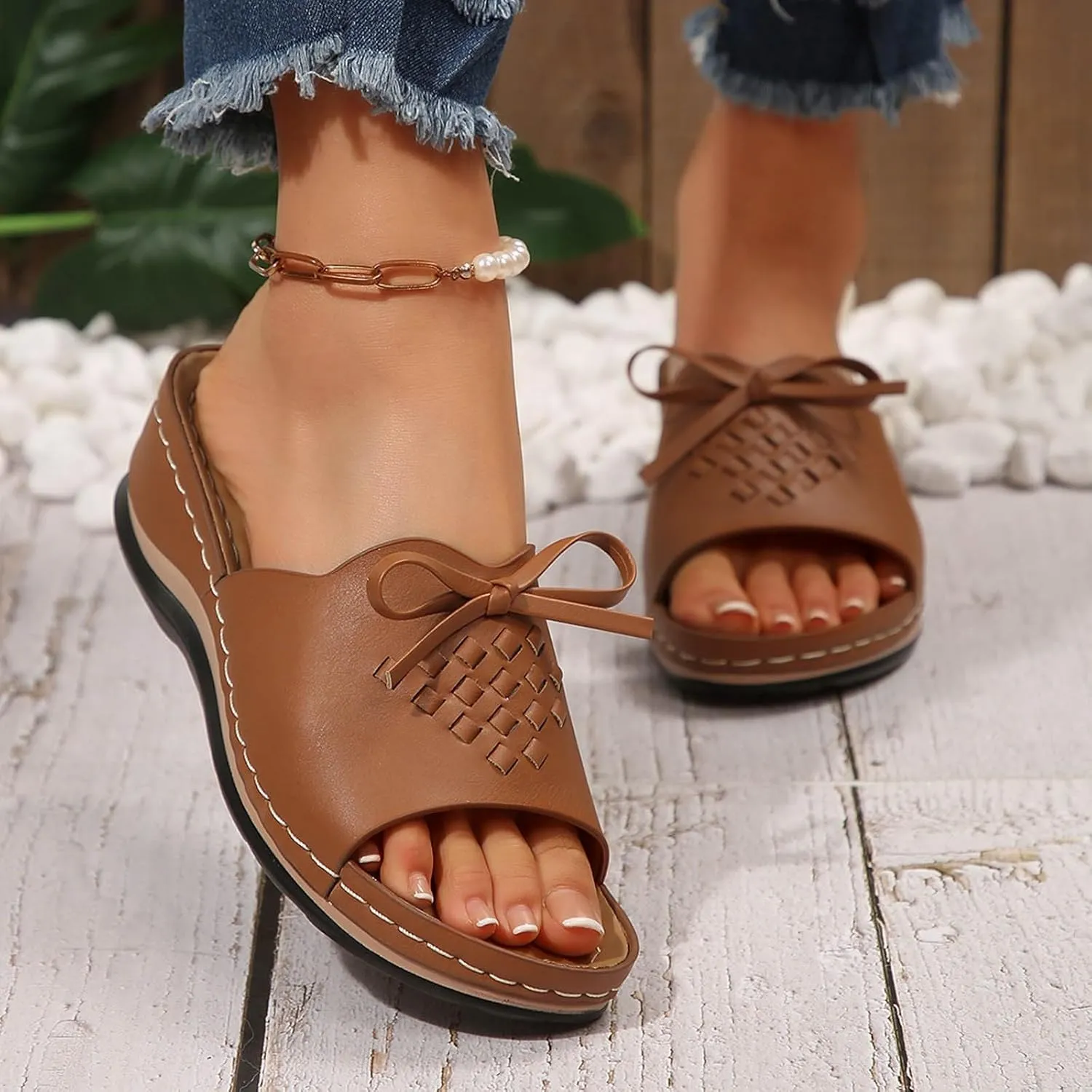 Womens Sandals Flower Open Toe Wedge Sandals Casual Platforms Heeled Bohemia Comfortable Summer Slippers Size 8