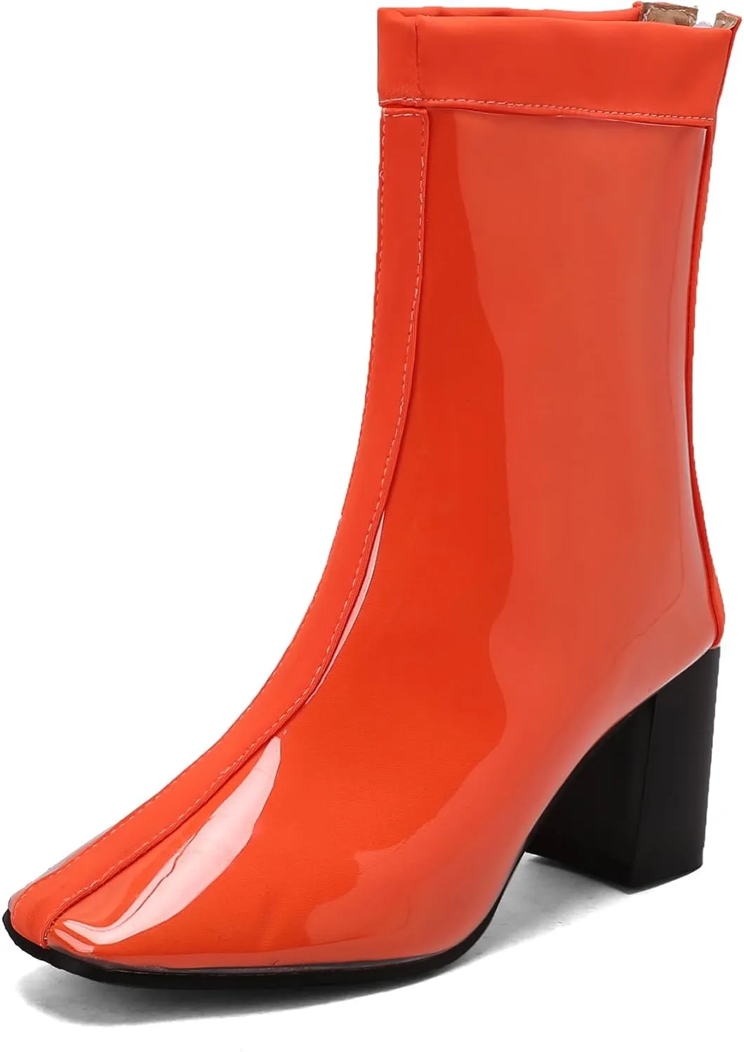 Women's Short Rain Boots Waterproof Rubber Boots Comfort Rainboots Garden Boot Work Booties Round Toe Back Zip Chunky High Heel Ankle Boots