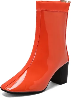 Women's Short Rain Boots Waterproof Rubber Boots Comfort Rainboots Garden Boot Work Booties Round Toe Back Zip Chunky High Heel Ankle Boots