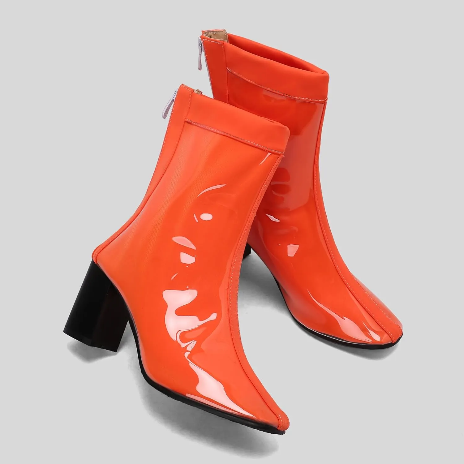 Women's Short Rain Boots Waterproof Rubber Boots Comfort Rainboots Garden Boot Work Booties Round Toe Back Zip Chunky High Heel Ankle Boots