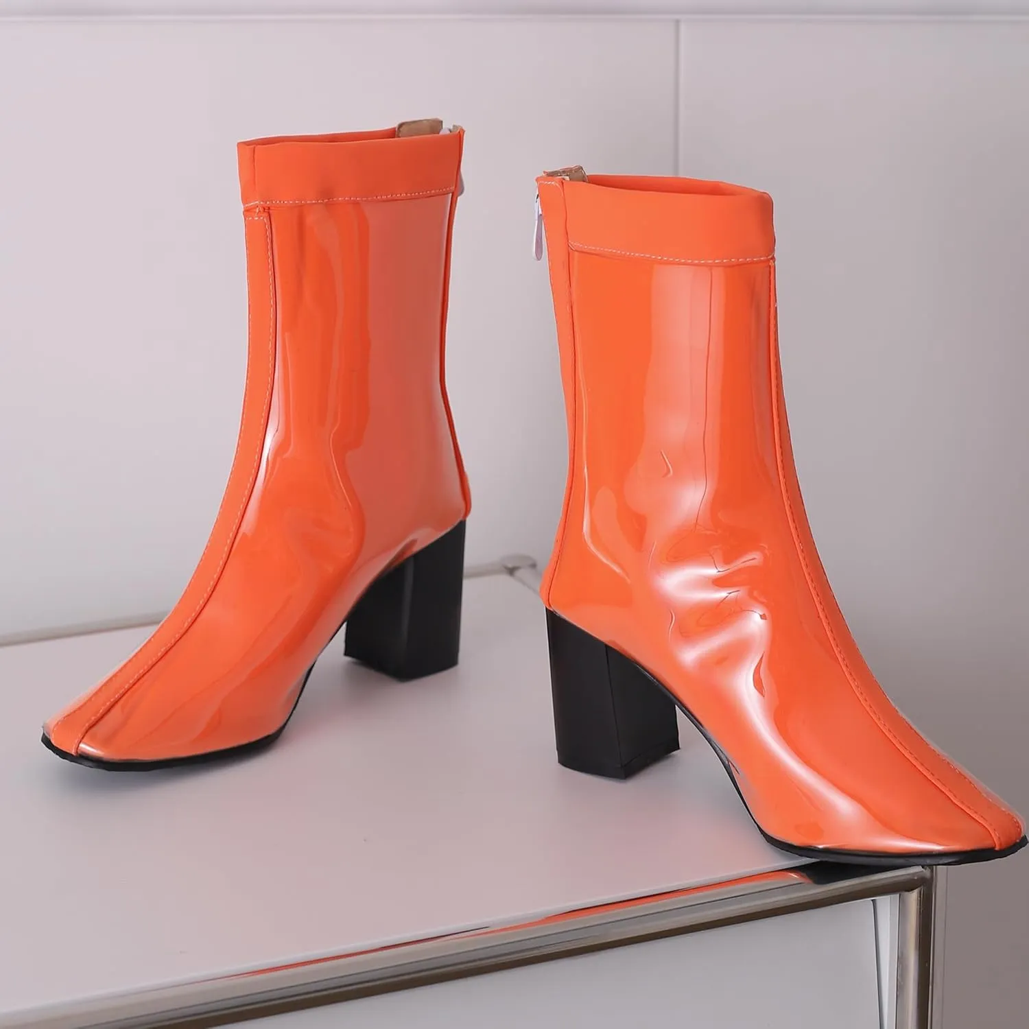 Women's Short Rain Boots Waterproof Rubber Boots Comfort Rainboots Garden Boot Work Booties Round Toe Back Zip Chunky High Heel Ankle Boots
