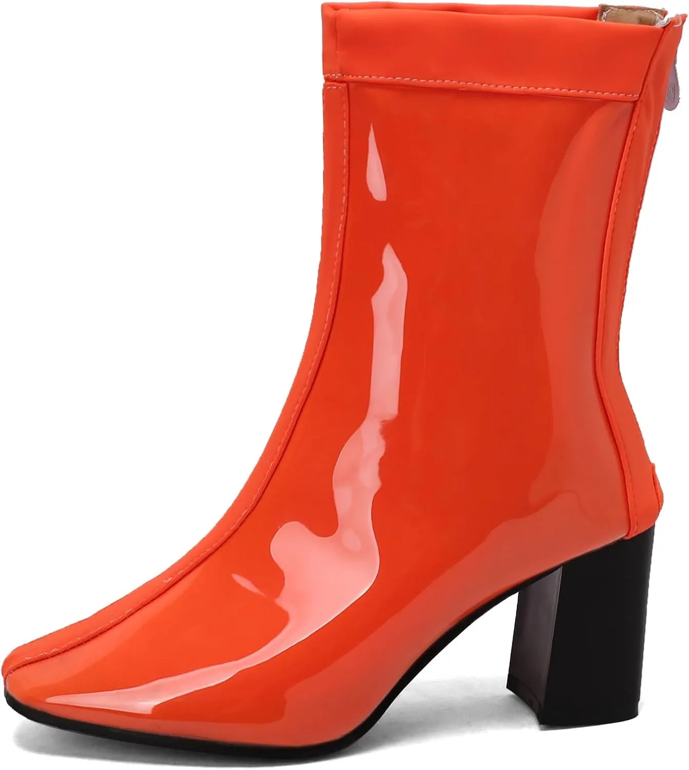 Women's Short Rain Boots Waterproof Rubber Boots Comfort Rainboots Garden Boot Work Booties Round Toe Back Zip Chunky High Heel Ankle Boots
