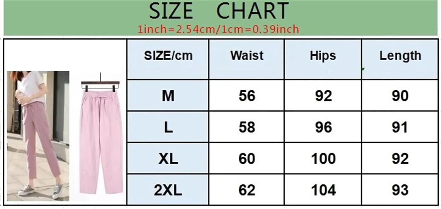 Women's Spring Summer Cotton Straight Leg Pants Solid Elastic Waist Candy Colors Harem Trousers Casual Female Pants