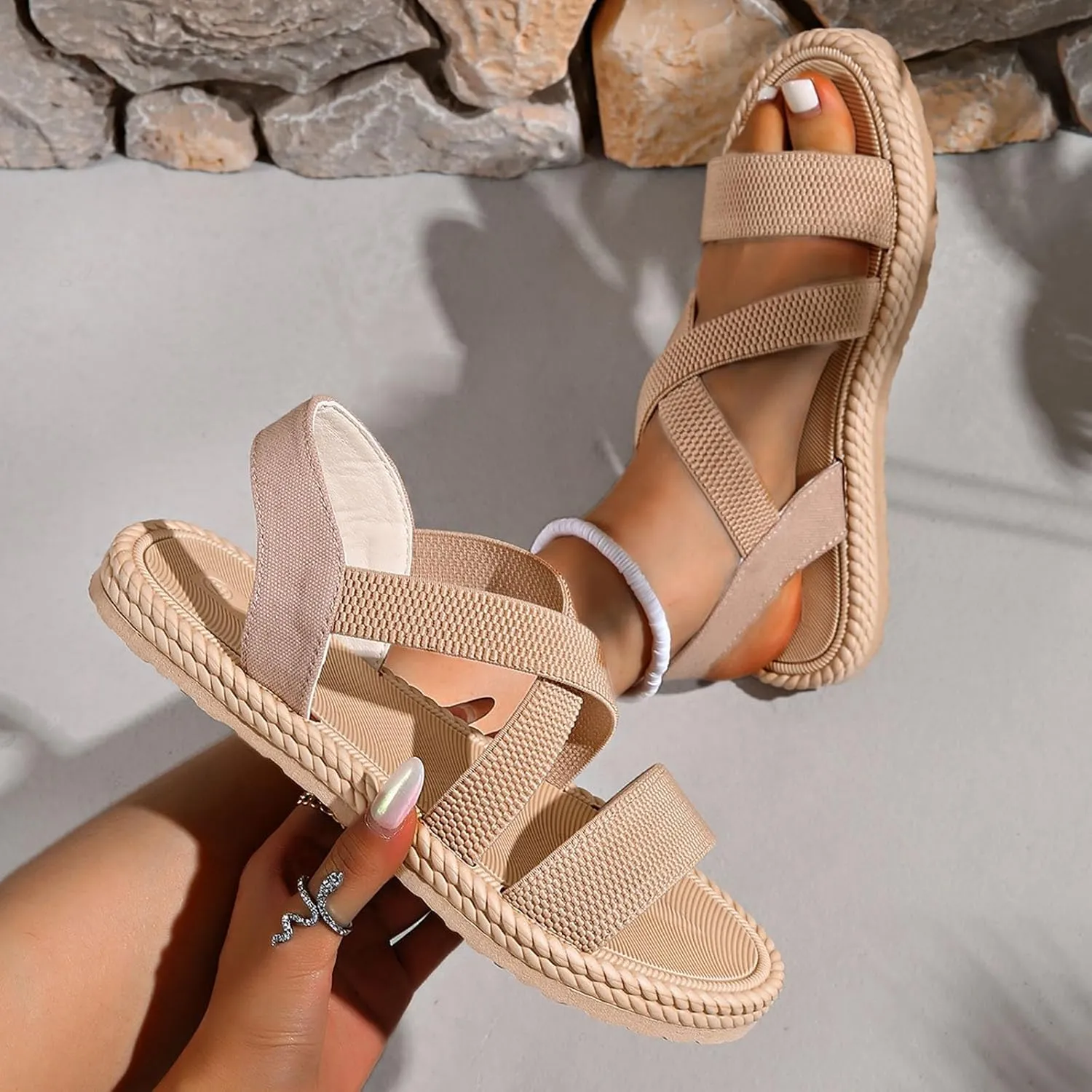 Women's Summer Fashion Open Toed Sandals With Elastic Temperament Breathable Shoes Sneaker Sandal